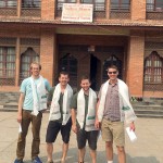 IMG guides Jonathan Schrock, Justin Merle, Josh McDowell, and Greg Vernovage in front of the Ministry building in Kathmandu (photo: Ang Jangbu)
