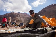Rob setting up a tent on Aconcagua.