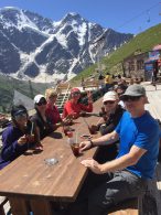 Elbrus team at Cheget ski area eating shashlik (Mike Hamill)