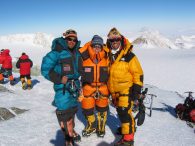 Three old guides on the summit of Vinson (prior expedition)