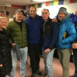 Audrey Simonson, George Malpass, Eric Simonson, Mike Thompson, Craig John, and Scott Williamson hanging out at the IME shop in North Conway (Mike Thompson)