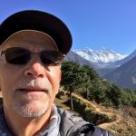 Rick on the way to Thame with Everest, Lhotse and Ama Dablam (Rick Davidson)