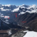 Looking down the Khumbu Valley with Pangboche,_Tengboche and Phortse around the corner (Phunuru Sherpa)