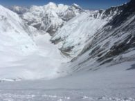 Looking down at Camp 3 from high on the Lhotse Face (Phunuru Sherpa)