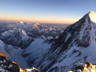 View from the Lhotse Couloir with Everest, Cho Oyu and Shishapangma (Phunuru Sherpa)