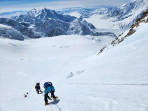 The view from the Fixed Lines, between 17 Camp and 14 Camp. Camp 14 can be seen below. Mt Hunter looms in the background. (Peter Dale)