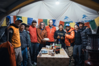 Entire Manaslu team celebrate after summit