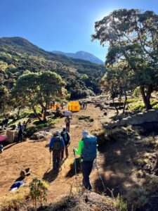 Departing Machame with Kilimanjaro behind (Max Bond)