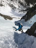 Matt Z. climbing Odell's Gully. (Photo by Craig John)