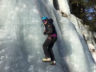 Audrey Simonson gets a first taste of New Hampshire ice climbing (Eric Simonson)