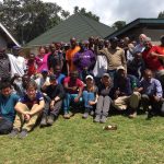 The whole team back at the Mweka Gate Trailhead with their Chagga porters and guides (Phunuru Sherpa)