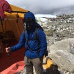 Cho Oyu climber practicing with the oxygen system (Phunuru Sherpa)