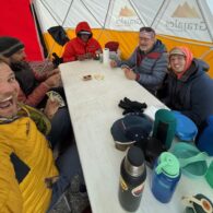 The team enjoys a high stakes game of Uno at Camp 2 (Stu Johnson)